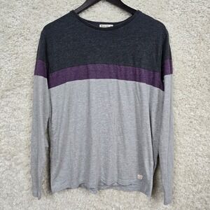 Marine Layer Mens Colorblock Long Sleeve‎ Tee Purple Gray Charcoal Size M/L